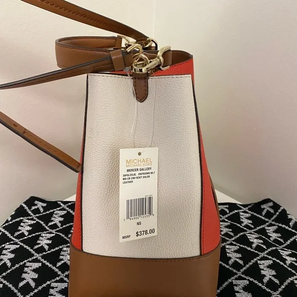 Michael Kors - Mercer Gallery , Coral, brown & cream leather purse - Picture 5 of 10